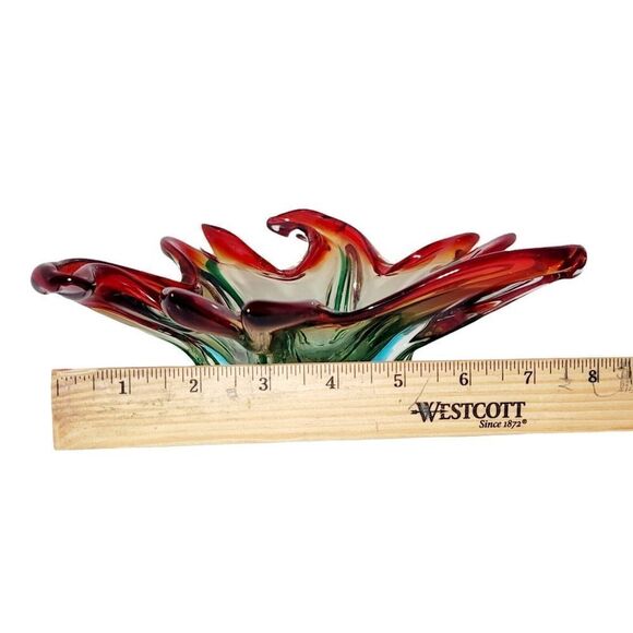 Vintage Large Italian Murano Sommerso Art Glass Sculpted Centerpiece 8" Bowl - Picture 10 of 11